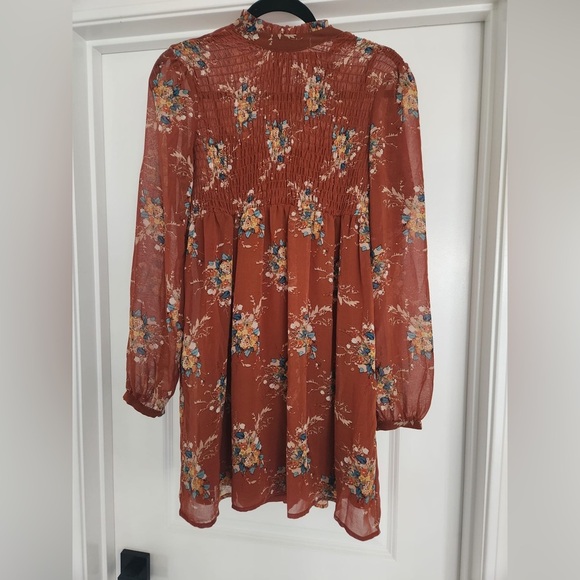 As U Wish Dresses & Skirts - Floral Rust Long Sleeve Dress ( as u wish ) size small )